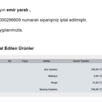 Altınyıldız Classics Habersiz Sipariş İptali