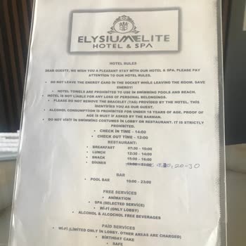 Elite Hotel Otelde Yemek Saatleri Eksik