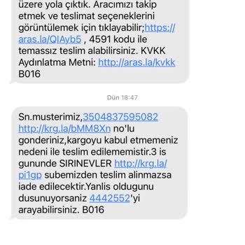 Aras Kargo Yarın Gel Linki Yapmama Rağmen Kapıya Geldin Almadın Demesi