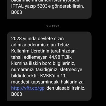 Vodafone Kolay Paketlerden İstenen Haksız Telsiz Kullanım Ücreti