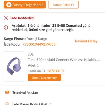 Trendyol Ürün İadesinde Red