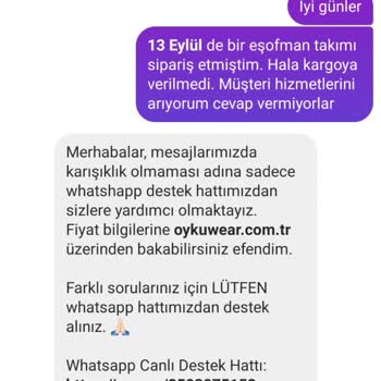 Oyku Wear Siparişim 10 Gündür Kargolanmıyor