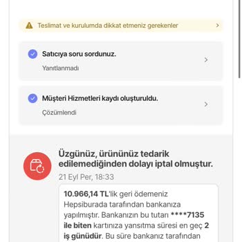 Hepsiburada Siparişin Tedarik Sebebiyle İptali