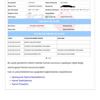 Aras Kargo Tersane Şubesi Ürünleri Hiçbir Zaman Getirmiyor