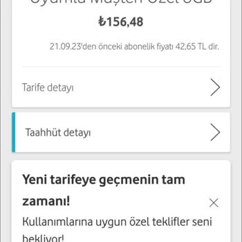 Vodafone Faturalı Tarife Fiyat Artışı.