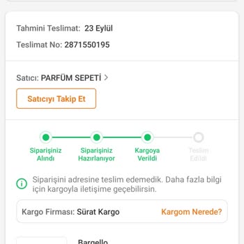 Trendyol Express Sipariş Teslim Edilmeden Geri Gitti