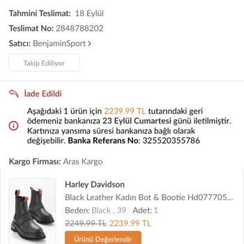 Trendyol Ve Benjamin Sport Ürün Değişim Şikayeti