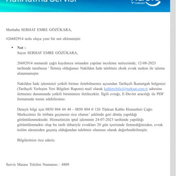 Kablo TV 20 Günlük Sürede Eksik Evrakımı İlettim. Firma Cayma Bedeli Çıkarıyor