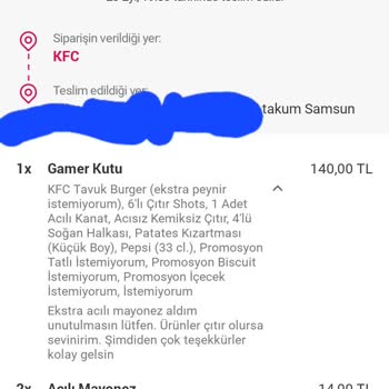 KFC Eksik Ürün Gönderimi