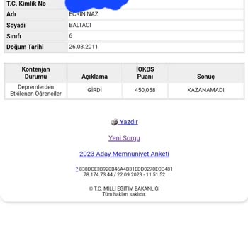 Milli Eğitim Bakanlığı (MEB) Bursluluk Sınavı Sonucu