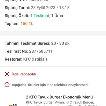 Trendyol Yemek Ve KFC Pişmanlıktır Bayat Menü