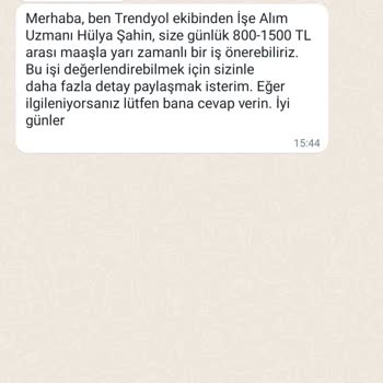 WhatsApp Üzerinden +1 'li Numaralardan Trendyol İş Alım Mesajı