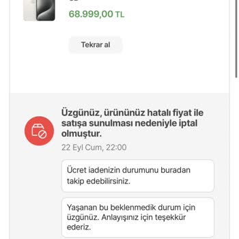 Hepsiburada İphone 15 Pro İptal Etti