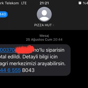 Pizza Hut Teslim Edilmeyen Ürün İade Edilmeyen Ücret.