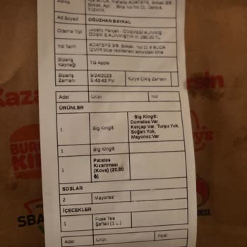 Burger King Yanlış Sipariş Gönderdi