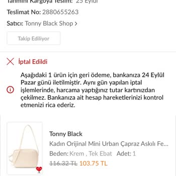 Trendyol İptal Ettim Bankaya Düşmedi