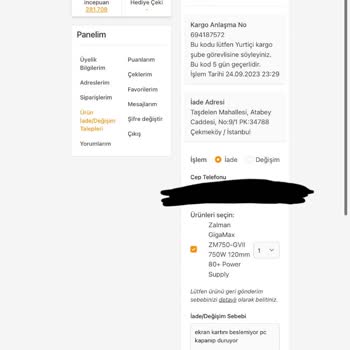 İncehesap PSU (güç Kaynağı) İade