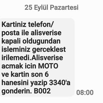 Garanti BBVA Moto Mesaj Geliyor İnternet Alışverişi Açın Diyor