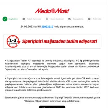 Media Markt Mağazadan Teslim Seçeneğine Rağmen Alamama