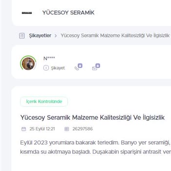 Yücesoy Seramik Malzeme Kalitesizliği Ve İlgisizlik