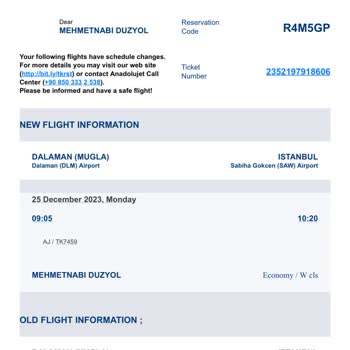 Anadolu Jet Sefer Ve Bilet Değişikliği