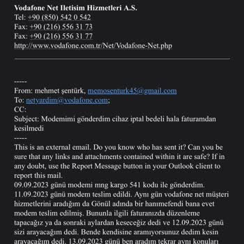 Vodafone Net Modemi İade Ücretimi Yalan Dolanla Faturamdan Düşmüyorlar