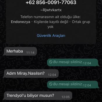 WhatsApp'dan Endonezya Kodlu Numaradan Mesaj Atıldı.