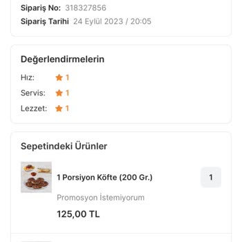 Köfteci Yusuf Teslim Edilmeyen Siparişim Teslim Edildi Olarak Kaydedildi.