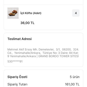 Köfteci Yusuf Teslim Edilmeyen Siparişim Teslim Edildi Olarak Kaydedildi.