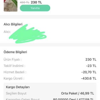 Dolap Kargo Parası 430 TL