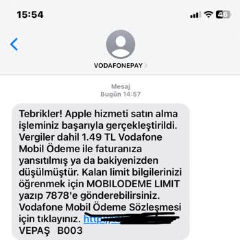 Vodafone Mobil Ödeme Hizmet Ücreti