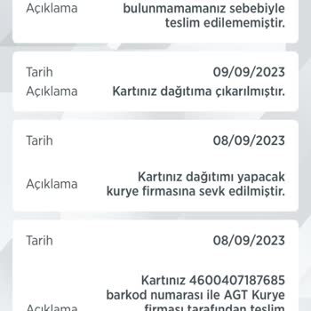 Ziraat Kredi Kartım AGT Kurye Tarafından 1 Aydır Teslim Edilmedi