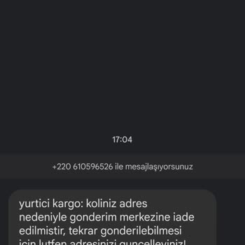+220 610596526 Gambiya Telefonundan Gelen Sahte Yurtiçi Kargo SMS'i