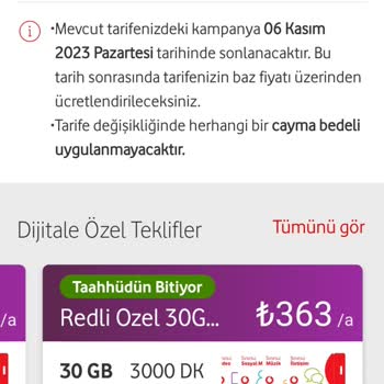 Vodafone Keyfi Olarak Fazla Sunulan Tarife Ücreti