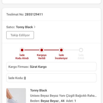 Trendyol Tonny Black Ürünün Müşteriye Ulaşmadan İade Olması