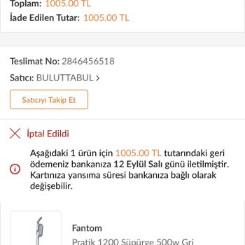 Trendyol Ve Ziraat Katılım Ürün İptalinde Parayı Geri Yatırmıyor.