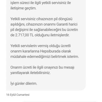 Hepsiburada Garanti Süresi Devam Eden Ürünümün Tamir Edilmemesi.