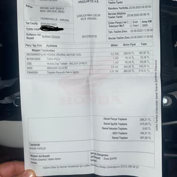 Ankara Honda Efe Servis Ücretlerinin 43 Gün Arayla Değişimi