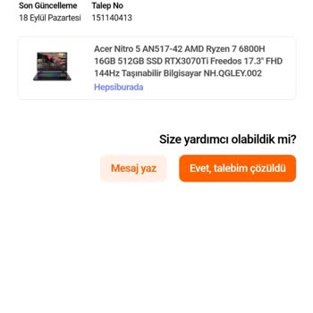 Hepsiburada Acer Nitro 5 AN517-42 Laptopunda Eksik Vida Sorunu