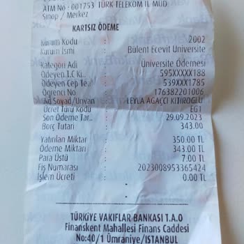 VakıfBank ATM'den Yapılan İşlem Sonucu Para Üzeri Verilmemesi