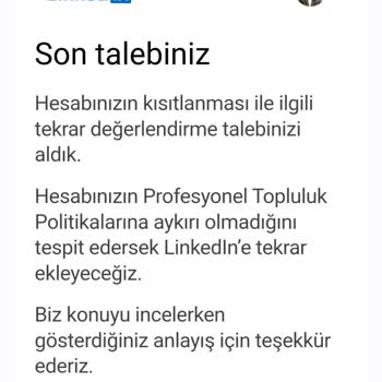 Linkedin Hesap Kısıtlaması Kaldırılma Talebi
