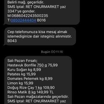 Onur Market Sürekli SMS Alıyorum