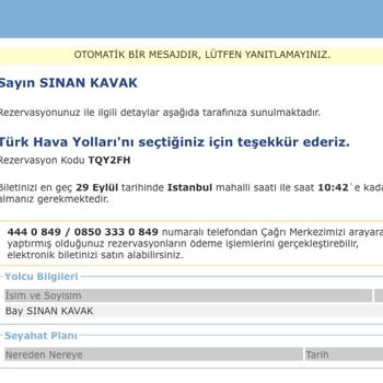 THY Bilet Rezervasyon Sorunu