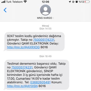MNG Kargo Teslimat Başarısız Teslim Edilemedi