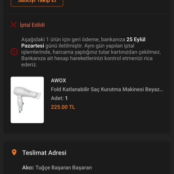 Trendyol İptal Edilen Sipariş