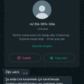 WhatsApp Yabancı Numaralardan Gelen Şüpheli Mesajlar
