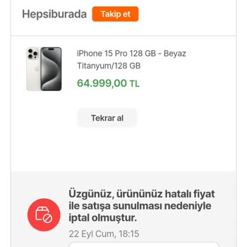 Hepsiburada 15 Pro Sipariş Ve İptal Edilmesi