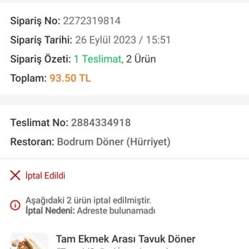 Trendyol Yemek'ten Verilen Sipariş Gelmemesi Ve Para İadesi Yapılmaması!