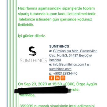Sumthincs Firması Ürün İptali Ve Ücret İadesi Yapmıyor