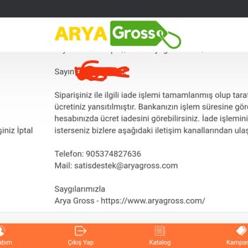 Arya Gross İade Ücreti Ödenmemesi
